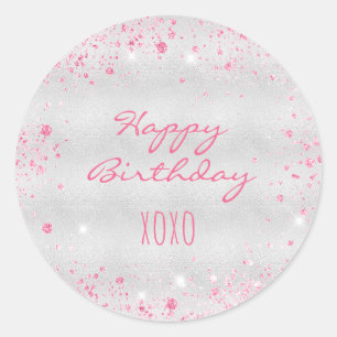 Sticker Rond Anniversaire parties scintillant rose argent embra