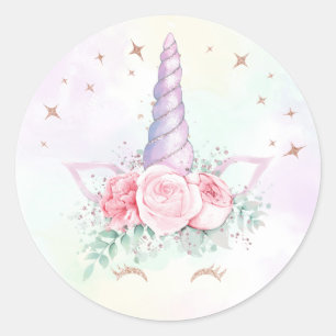 Sticker rond Anniversaire Pastel Rainbow Unicorn