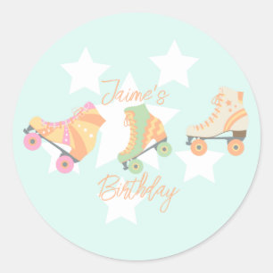Sticker Rond Anniversaire patin à roulettes étoiles pastel