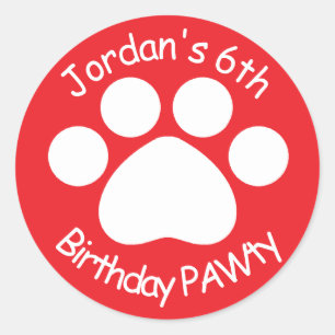 Sticker Rond Anniversaire personnalisable PAWty - rouge