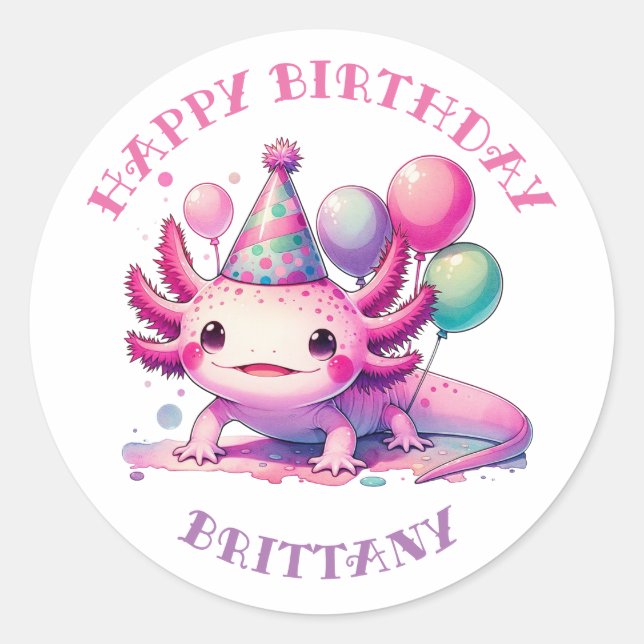 Sticker Rond Anniversaire personnalisé Axolotl (Devant)