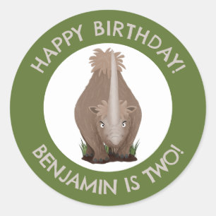 Sticker Rond anniversaire personnalisé élasmaternité rhinocéros