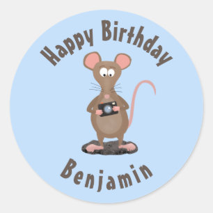Sticker Rond Anniversaire personnalisé pour rat et appareil pho