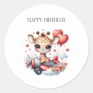 Sticker Rond Anniversaire Pilote Girafe