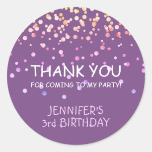 Sticker Rond Anniversaire pourpre adorable de partie de Merci