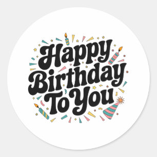 Sticker Rond Anniversaire Rétro Confettis