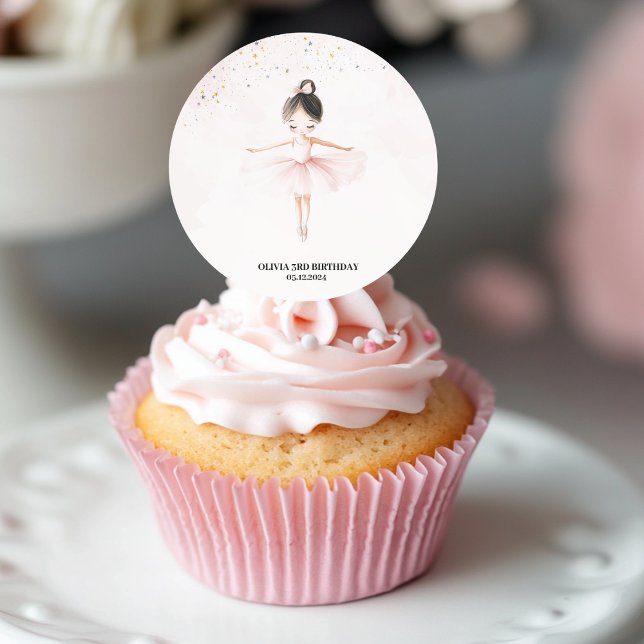Sticker Rond Anniversaire rose Ballerina élégant (Créateur téléchargé)