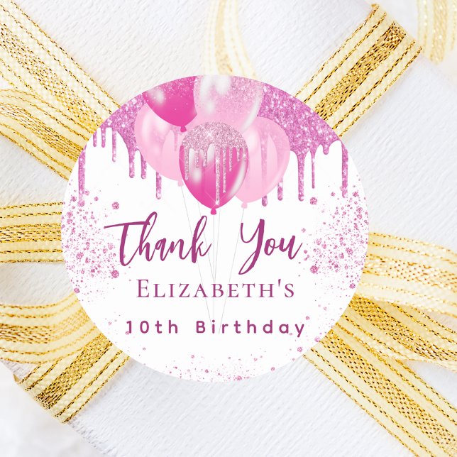 Sticker Rond Anniversaire rose ballons blanc fille merci (Créateur téléchargé)