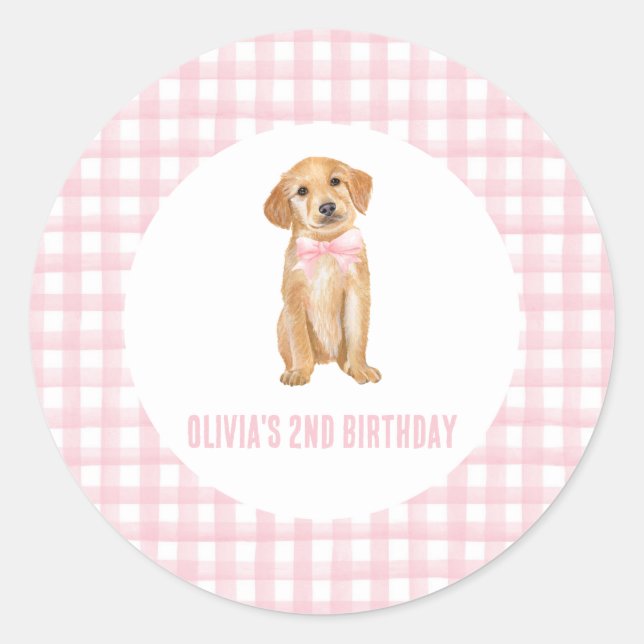 Sticker Rond Anniversaire rose chiot (Devant)