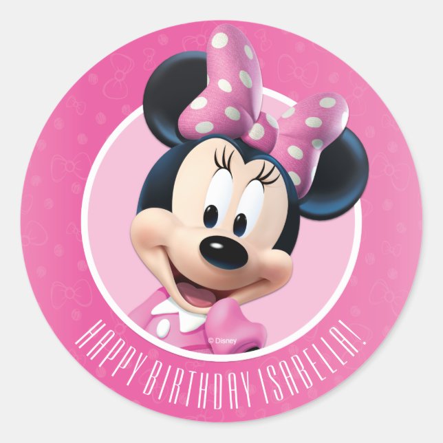 Sticker Rond Anniversaire rose et blanc Minnie (Devant)