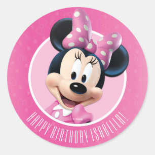 Sticker Rond Anniversaire rose et blanc Minnie