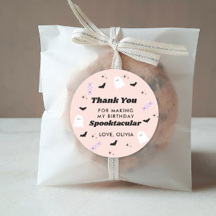 Sticker Rond Anniversaire rose Halloween Merci Spooktaculaire