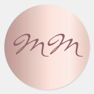 Sticker Rond Anniversaire rose or blush monogramme initiales