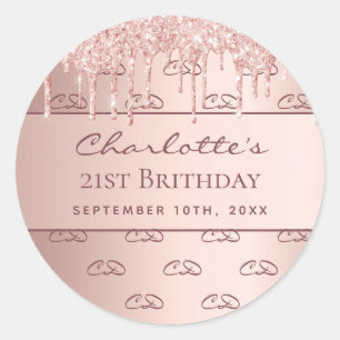 Sticker Rond Anniversaire rose or monogramme