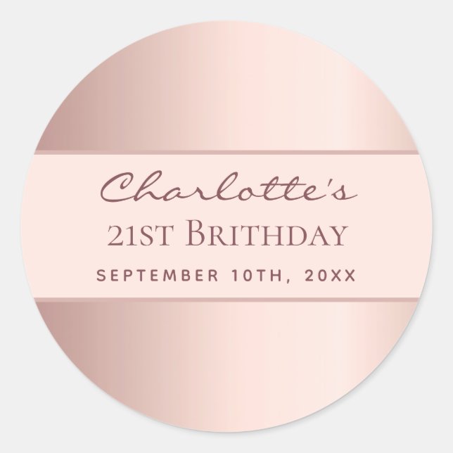 Sticker Rond Anniversaire rose or monogramme élégant simple (Devant)