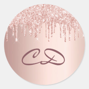 Sticker Rond Anniversaire rose or rose monogramme initiales