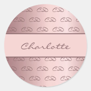 Sticker Rond Anniversaire rose poussiéreux rose monogramme init