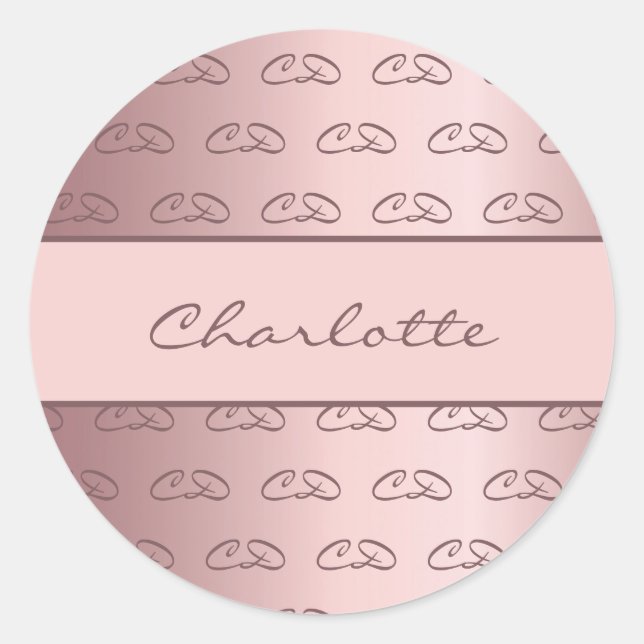 Sticker Rond Anniversaire rose poussiéreux rose monogramme init (Devant)