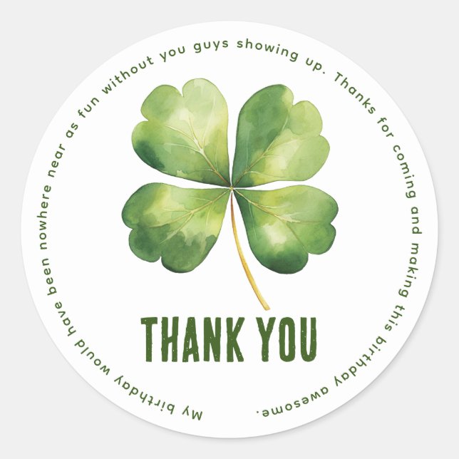 Sticker Rond Anniversaire Saint Patrick's Day Merci personnalis (Devant)