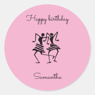 Sticker Rond Anniversaire Silhouette Célébration Danseurs rose