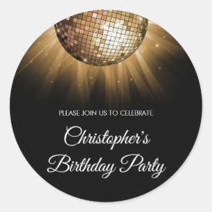 Sticker Rond Anniversaire Soirée Gold Sparkle Disco Ball