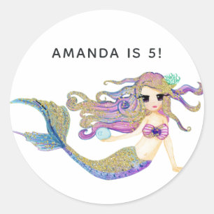 Sticker Rond Anniversaire sur le thème de la Sirène