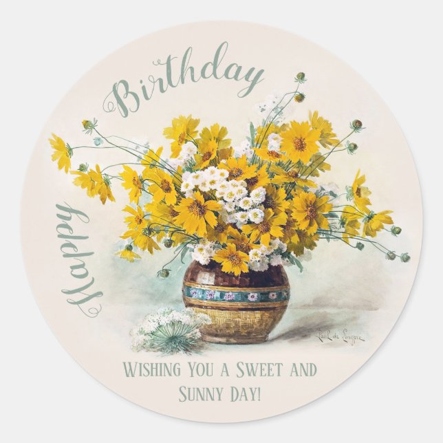 Sticker Rond Anniversaire Sweet & Sunny De Longpre fleurs CC101 (Devant)
