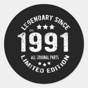 Sticker Rond Anniversaire Vintage 1991