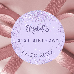 Sticker Rond Anniversaire violet confetti élégante fête