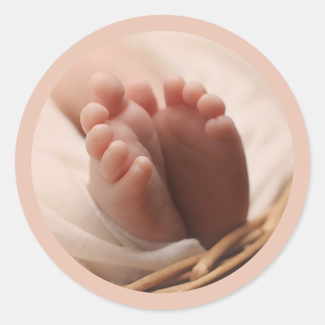 Sticker Rond Annonce de naissance Bébé petits pieds Rose Joint  (Devant)