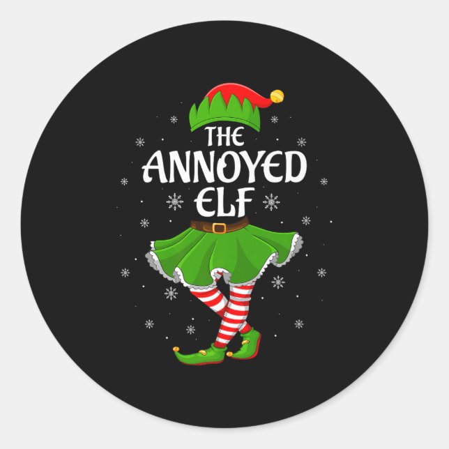 Sticker Rond Annoyed Elf Christmas Family Girls Women Elf Squad (Devant)
