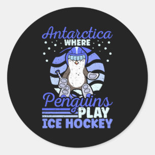 Sticker Rond Antarctique où les pingouins jouent au hockey sur 