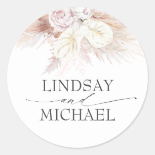 Sticker Rond Anthuriums et Pampas Herbe Élégant Exotique