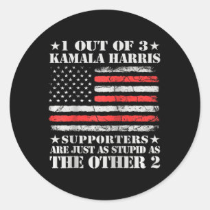 Sticker Rond Anti Kamala Harris Stupide plaisanterie Drapeau Am