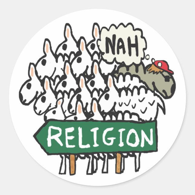 Sticker Rond Anti Religion Mouton athée (Devant)