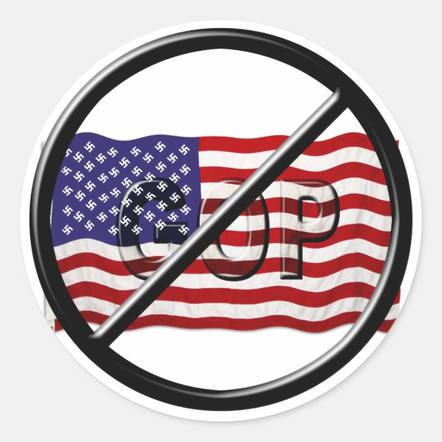 Sticker Rond Anti Trump, drapeau fasciste américain anti-GOP (Devant)