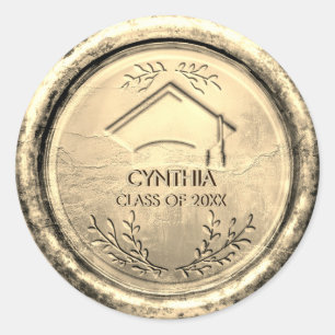 Sticker Rond Antique Gold Graduation Cap Gold Wax Seal