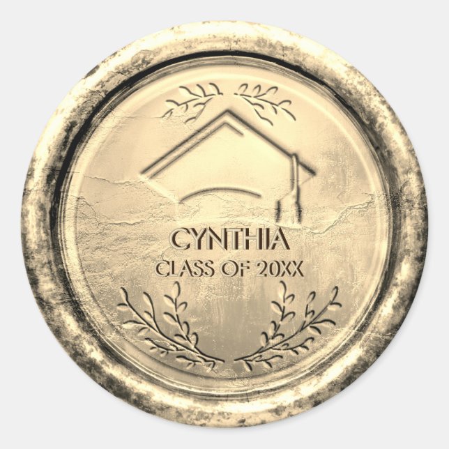Sticker Rond Antique Gold Graduation Cap Gold Wax Seal (Devant)