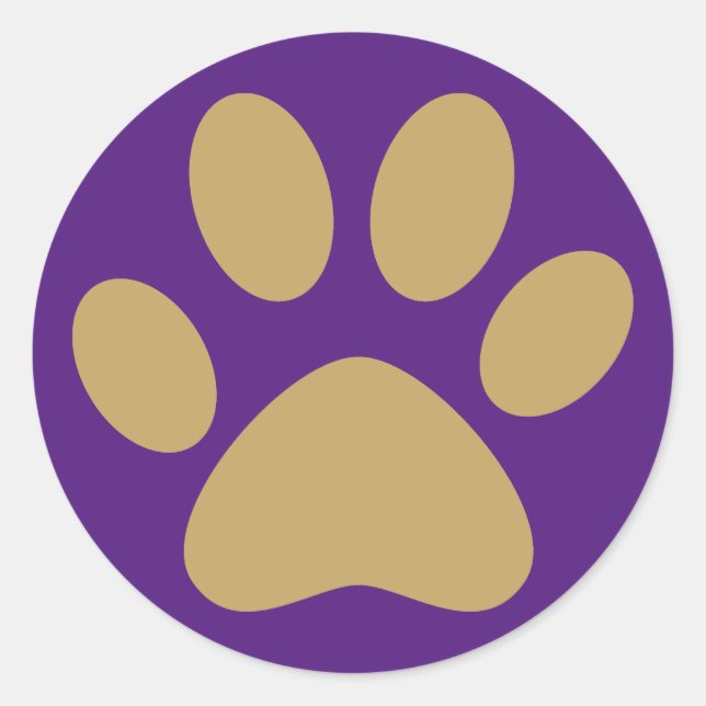 Sticker Rond Antique Gold Pet chat chien chat Paw Purple (Devant)