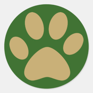 Sticker Rond Antique Gold Pet chat Chien Paw Holiday Green
