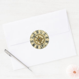 Sticker Rond Antique Horloge dorée Face Steampunk