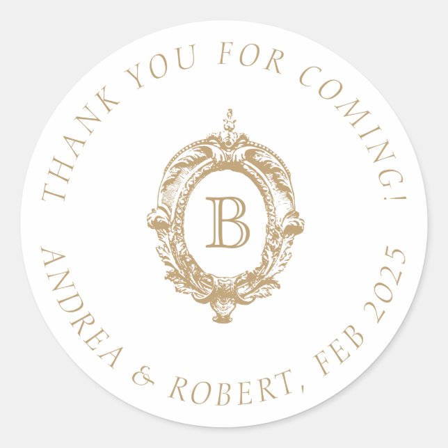 Sticker Rond Antique or Monogram Crest Mariage (Devant)