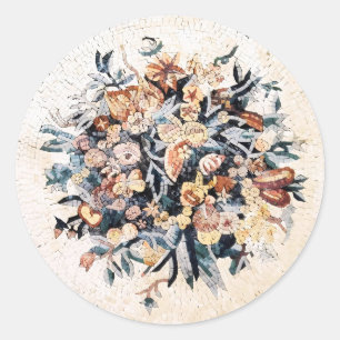 Sticker Rond Antique Romain Italien Élégant Mosaïque Florale Br