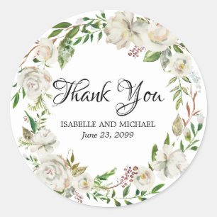 Sticker Rond Antique Rose blanche Merci mariage Faveur
