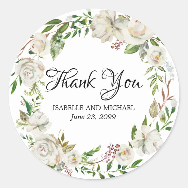 Sticker Rond Antique Rose blanche Merci mariage Faveur (Devant)