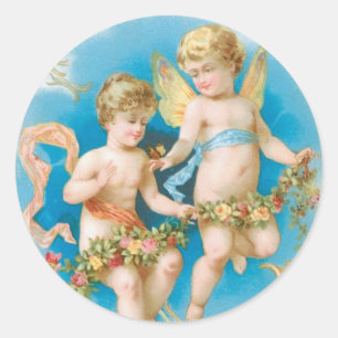 Sticker Rond Antique Saint-Valentin Ange(Cupidon)