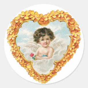 Sticker Rond Antique Saint Valentin Coeur Cupidé