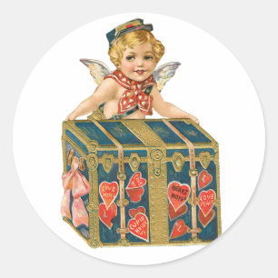 Sticker Rond Antique Saint Valentin Coeur Cupidé