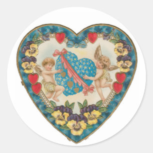 Sticker Rond Antique Saint Valentin Coeur Cupidé