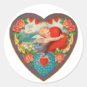 Sticker Rond Antique Saint Valentin Coeur Cupidé